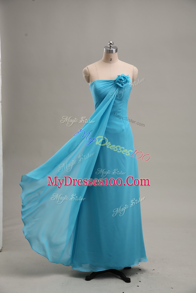 Teal Homecoming Dress Prom and Party and Beach with Hand Made Flower Strapless Sleeveless Zipper