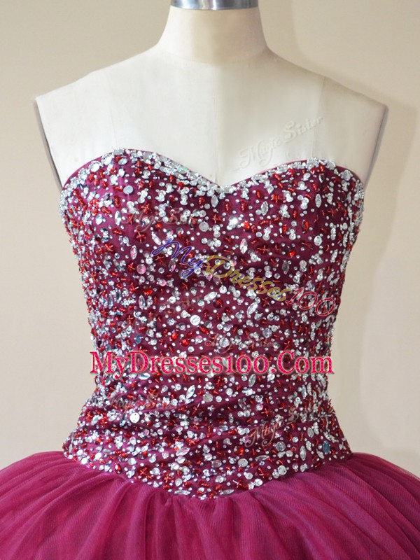 Custom Fit Burgundy Sleeveless Floor Length Beading Lace Up Quinceanera Gown