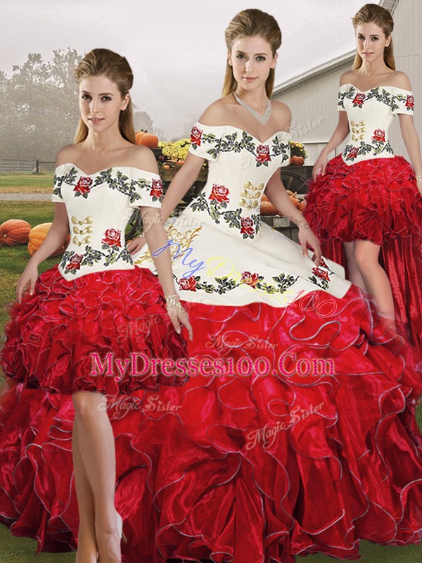 Sleeveless Lace Up Floor Length Embroidery and Ruffles Sweet 16 Dresses