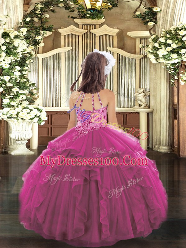 Orange Sleeveless Tulle Lace Up Little Girls Pageant Dress for Party and Wedding Party