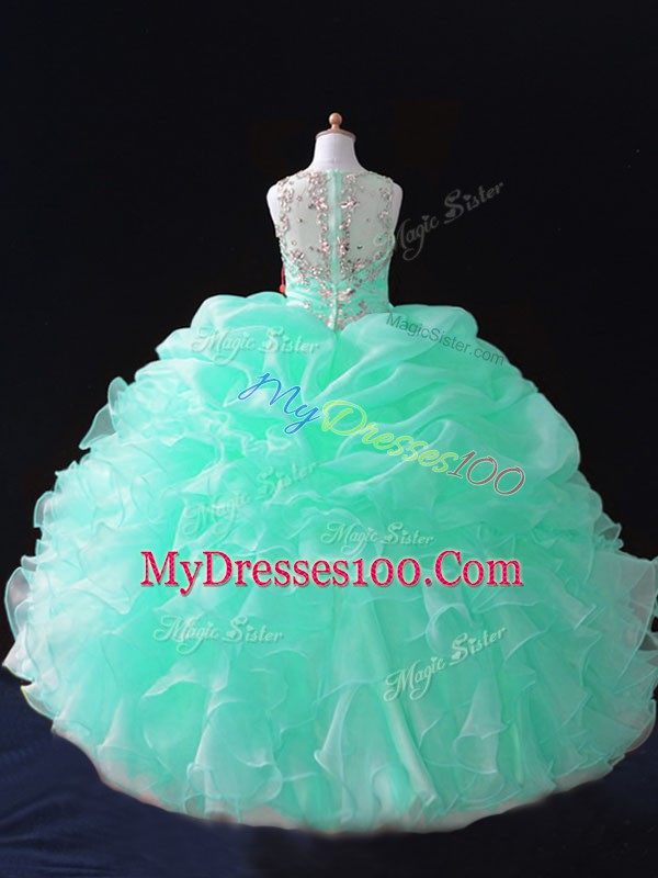 Sweet Straps Sleeveless Organza Child Pageant Dress Beading and Ruffles and Pick Ups Zipper