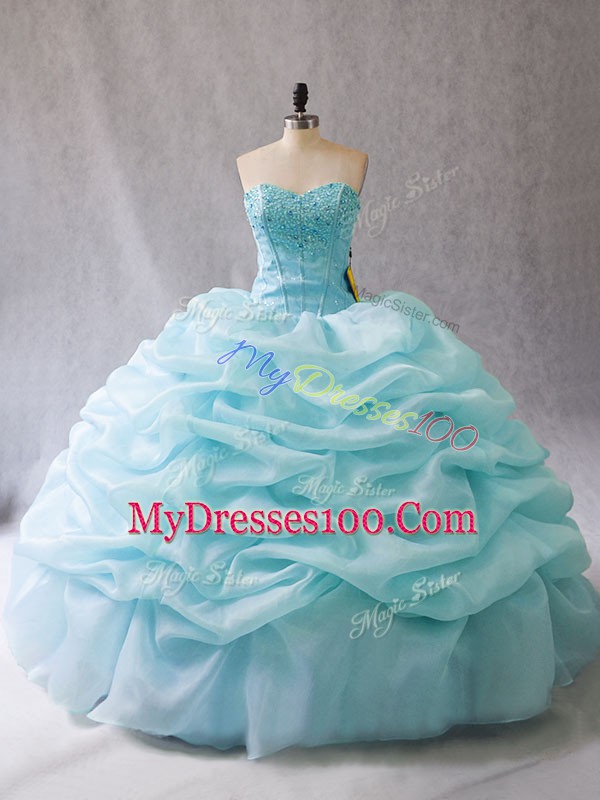 Elegant Floor Length Ball Gowns Sleeveless Aqua Blue Quinceanera Dress Lace Up