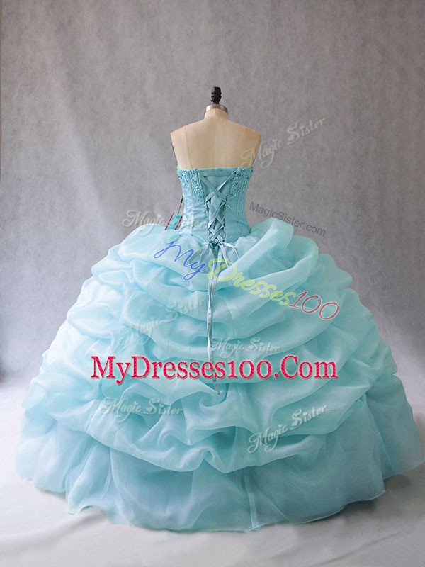 Elegant Floor Length Ball Gowns Sleeveless Aqua Blue Quinceanera Dress Lace Up