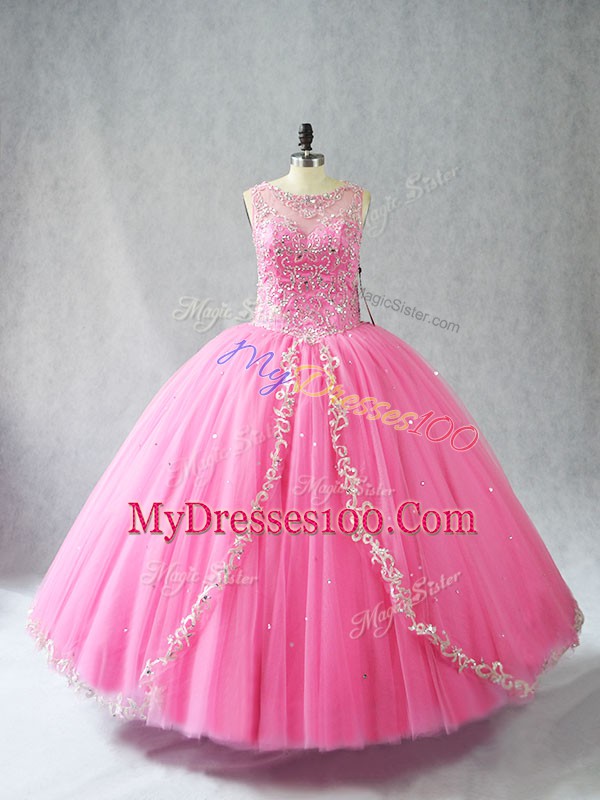 Traditional Sleeveless Beading and Appliques Lace Up Sweet 16 Quinceanera Dress