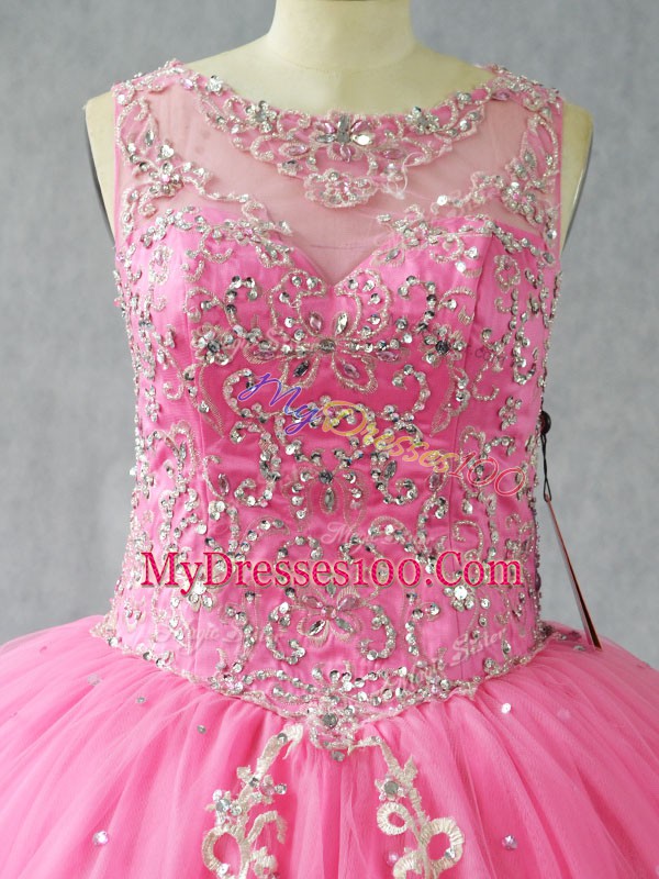 Traditional Sleeveless Beading and Appliques Lace Up Sweet 16 Quinceanera Dress