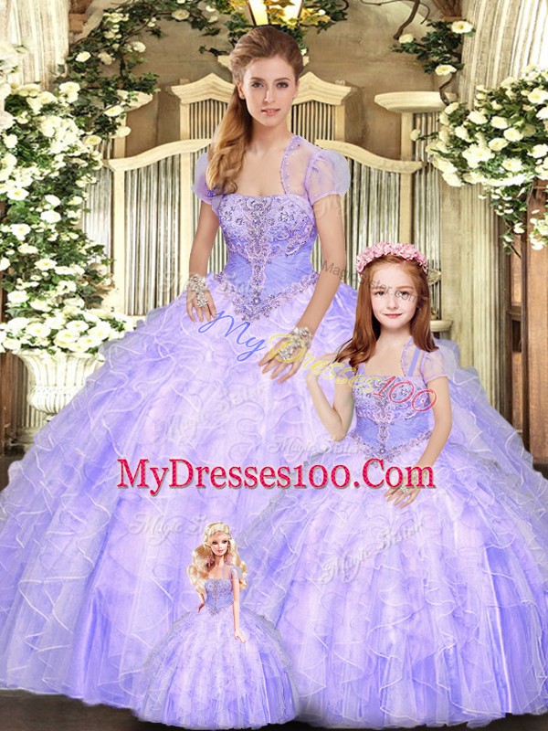 Floor Length Ball Gowns Sleeveless Lavender 15th Birthday Dress Lace Up