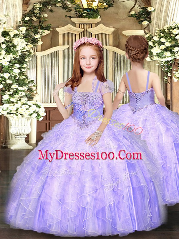 Floor Length Ball Gowns Sleeveless Lavender 15th Birthday Dress Lace Up