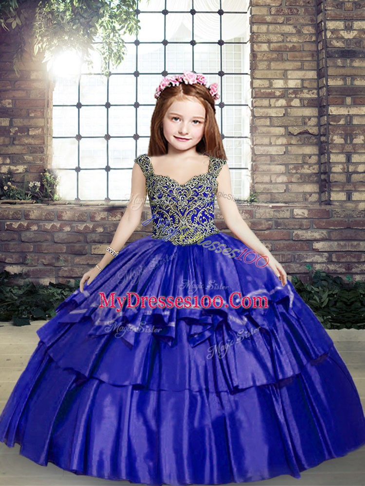 Blue Pageant Dresses Party and Sweet 16 and Wedding Party with Beading Straps Sleeveless Lace Up