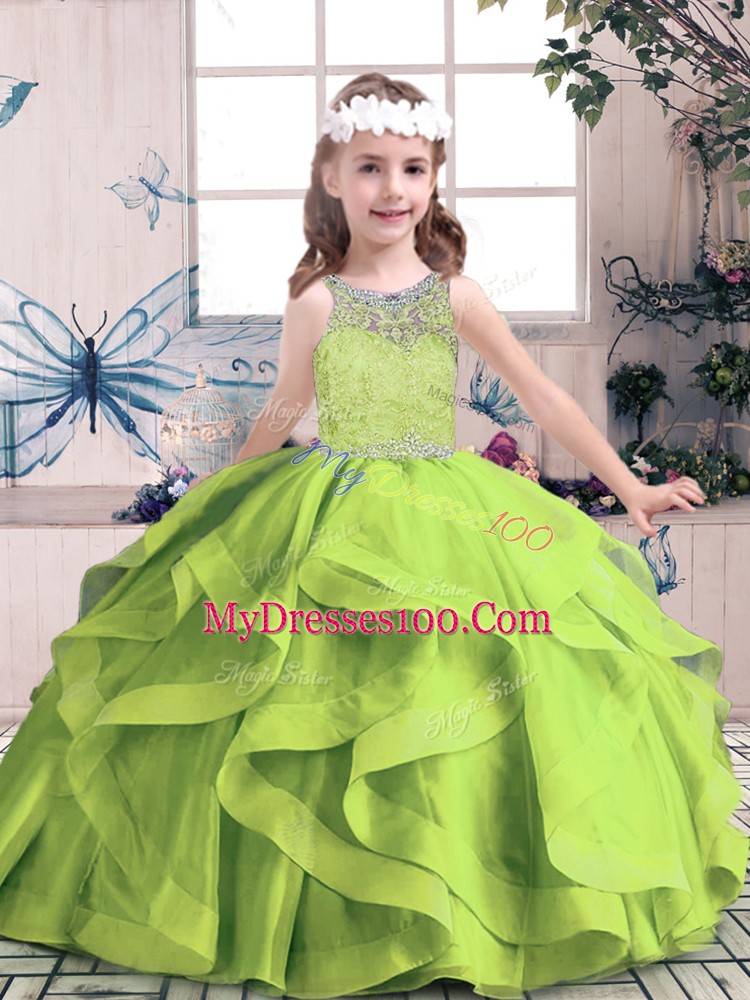 Fantastic Sleeveless Beading and Ruffles Zipper Child Pageant Dress