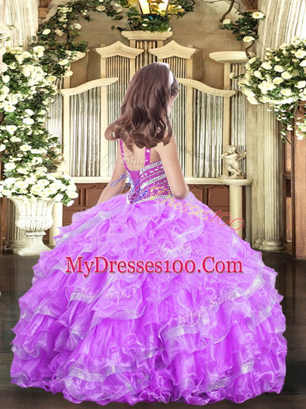 Latest Turquoise Organza Lace Up Straps Sleeveless Floor Length Girls Pageant Dresses Beading and Ruffles
