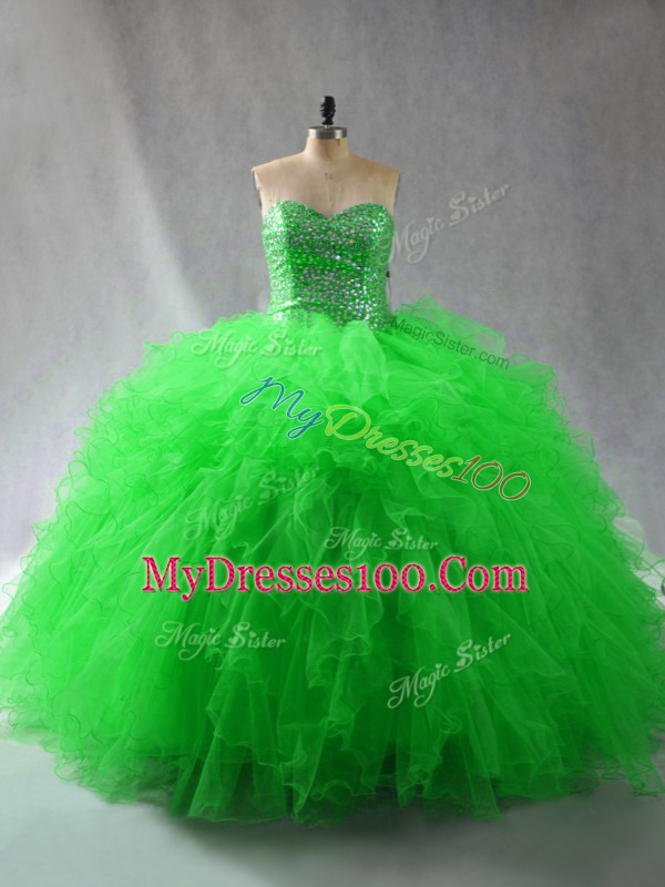 Inexpensive Sleeveless Beading and Ruffles Lace Up Sweet 16 Dress