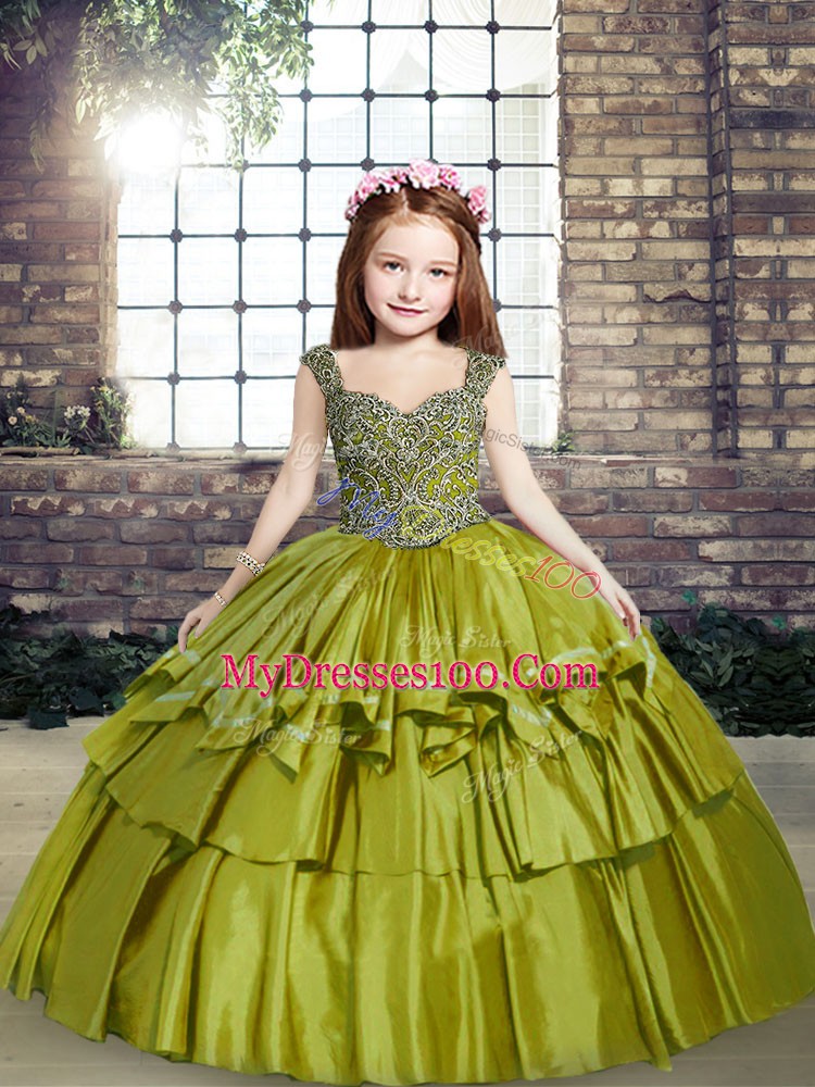 Sleeveless Beading Lace Up Little Girl Pageant Dress