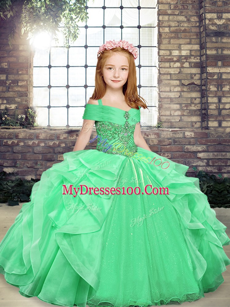 Organza Straps Sleeveless Lace Up Beading and Ruffles Child Pageant Dress in