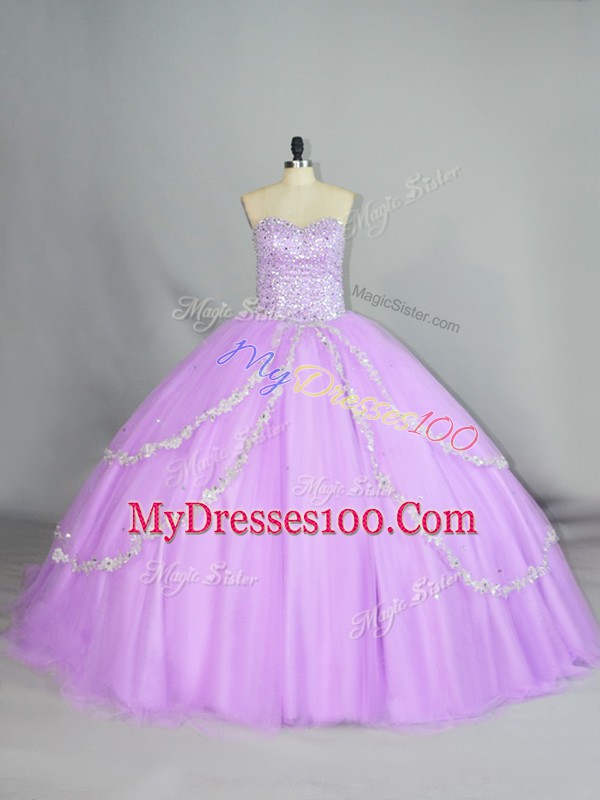 Sleeveless Appliques Lace Up 15th Birthday Dress with Lavender