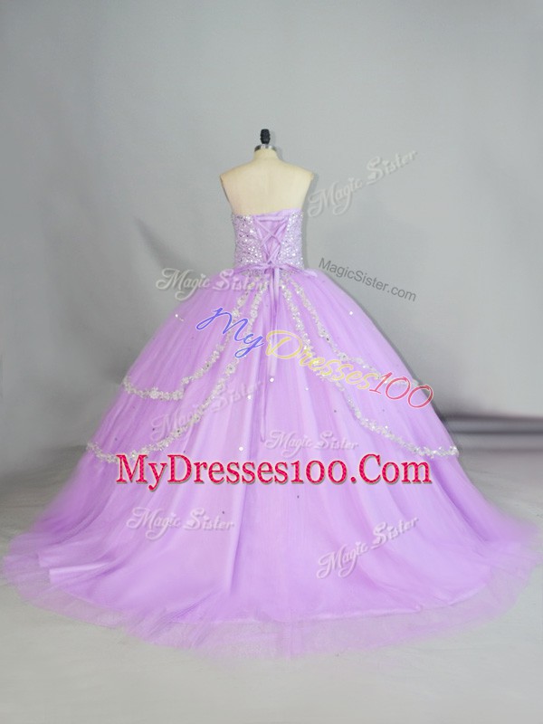 Sleeveless Appliques Lace Up 15th Birthday Dress with Lavender