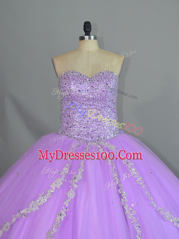 Sleeveless Appliques Lace Up 15th Birthday Dress with Lavender