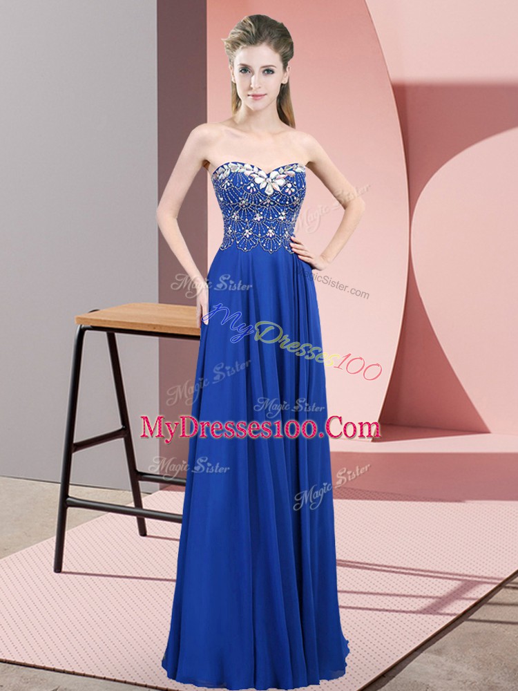 Blue Zipper Sweetheart Beading Prom Party Dress Chiffon Sleeveless