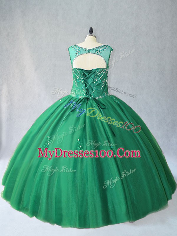 Decent Floor Length Ball Gowns Sleeveless Green Quinceanera Gown Lace Up