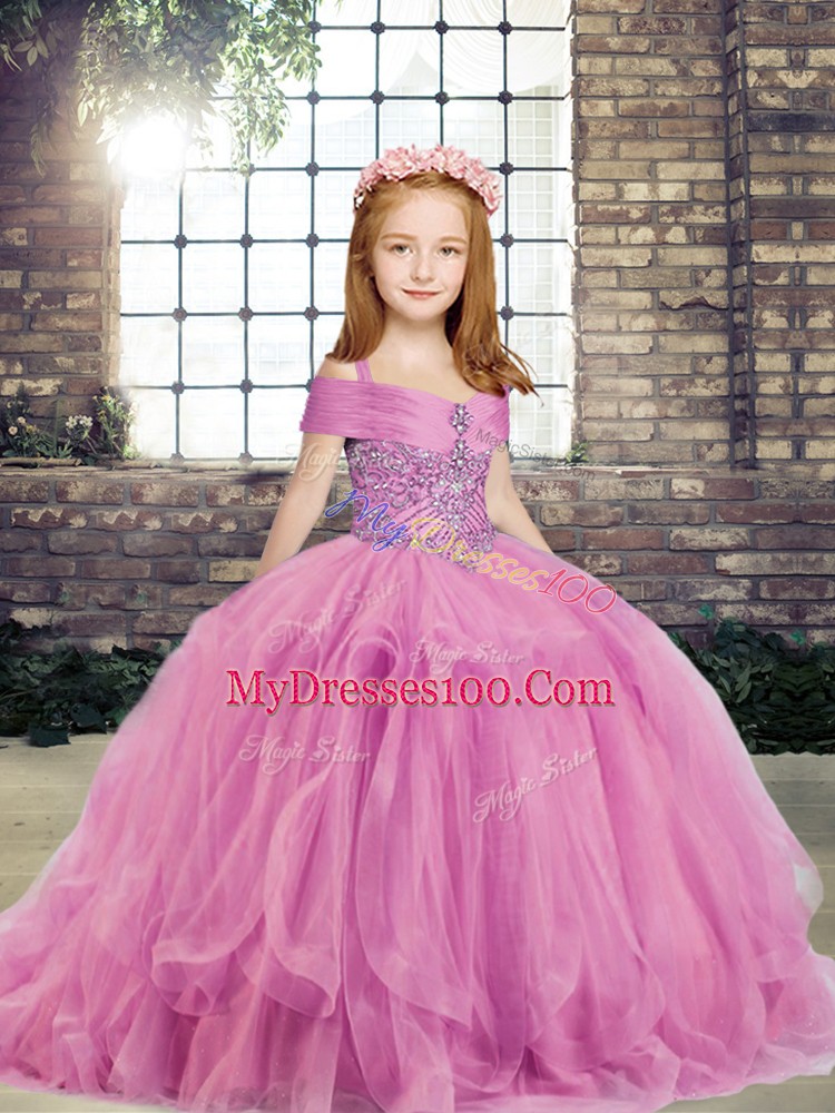Sleeveless Lace Up Floor Length Beading Little Girls Pageant Dress Wholesale