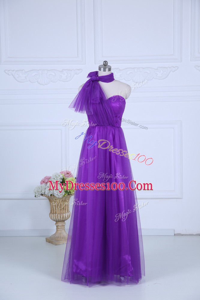 Chic Eggplant Purple Sleeveless Floor Length Ruching Zipper Bridesmaid Dress