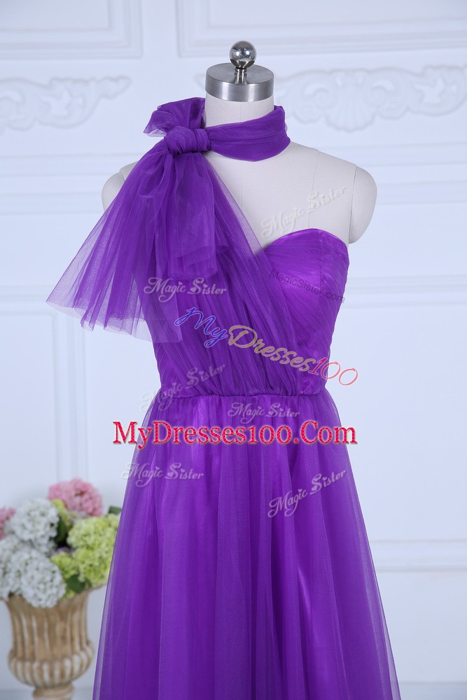 Chic Eggplant Purple Sleeveless Floor Length Ruching Zipper Bridesmaid Dress