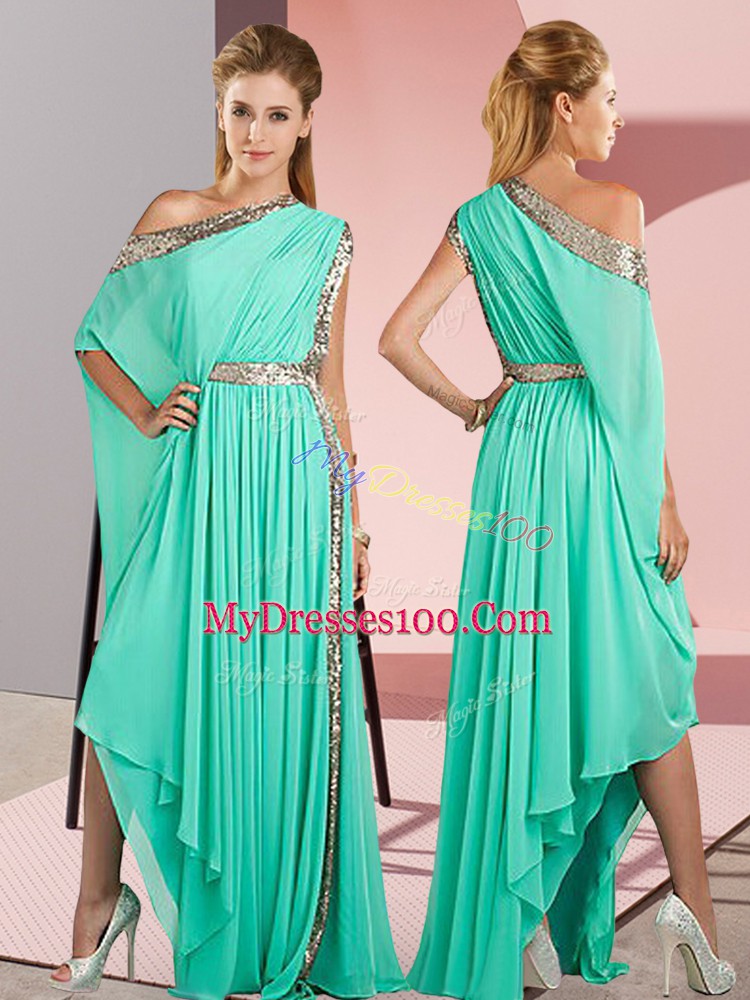 Hot Selling Asymmetrical Empire Sleeveless Turquoise Prom Dress Side Zipper