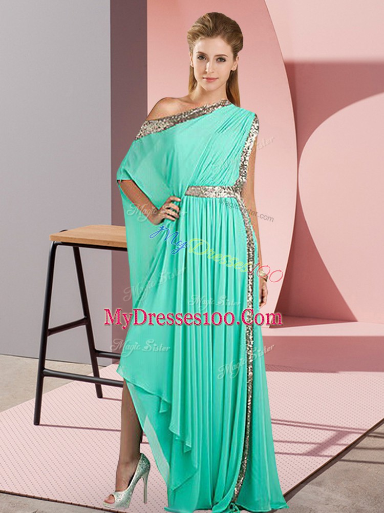 Hot Selling Asymmetrical Empire Sleeveless Turquoise Prom Dress Side Zipper