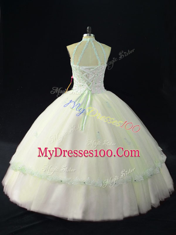 High Class White Halter Top Lace Up Beading 15th Birthday Dress Sleeveless