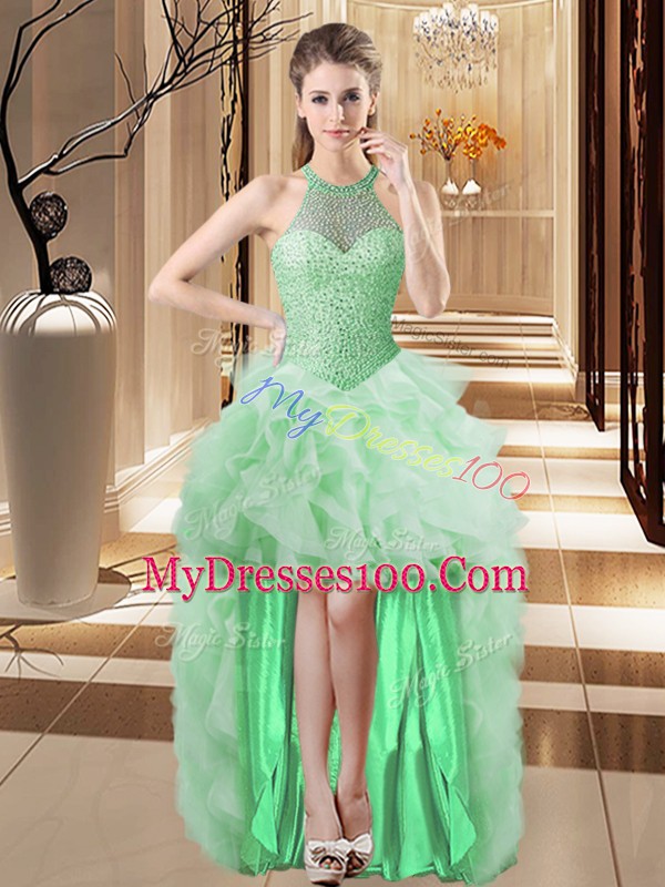 On Sale Halter Top Sleeveless Tulle Beading and Ruffles Lace Up