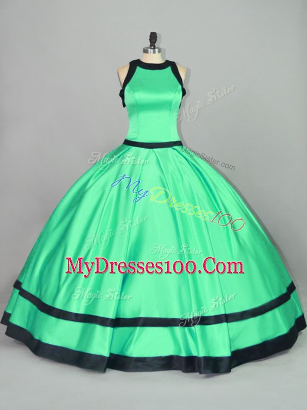 Latest Apple Green Sleeveless Ruching Floor Length Quinceanera Gown