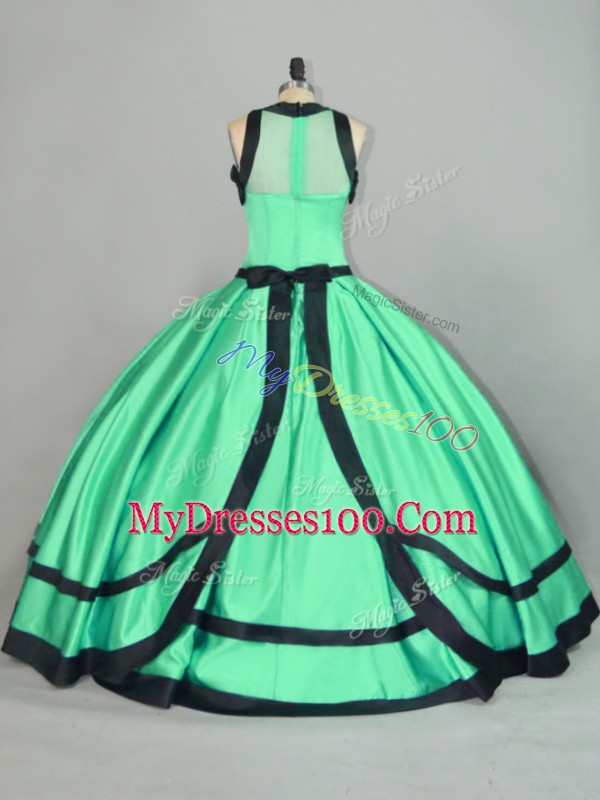 Latest Apple Green Sleeveless Ruching Floor Length Quinceanera Gown
