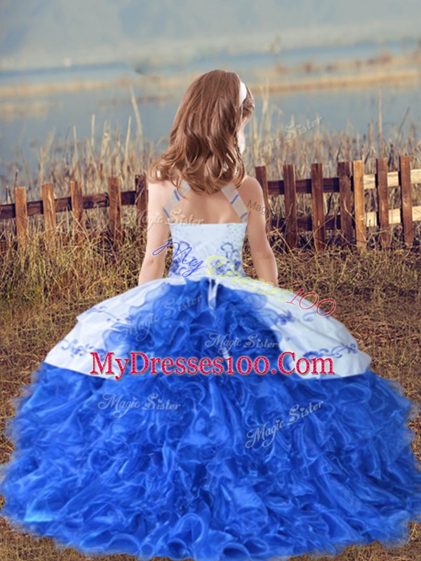Luxurious Floor Length Yellow Green Pageant Dress for Teens Organza Sleeveless Beading and Embroidery and Ruffles