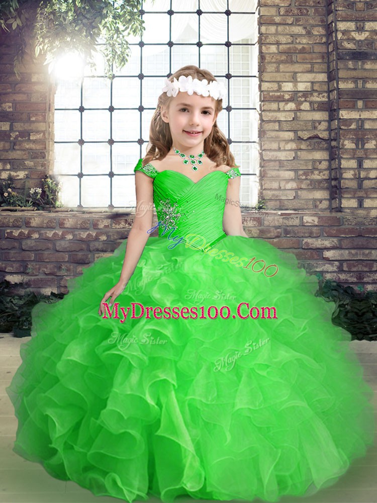 Lace Up Straps Beading and Ruffles Little Girls Pageant Dress Wholesale Organza Sleeveless