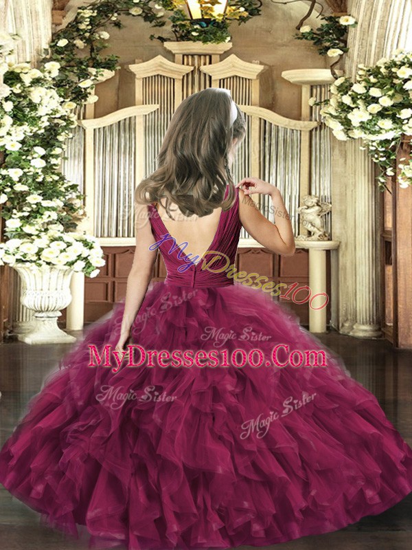 Beading and Ruffles High School Pageant Dress Eggplant Purple Backless Sleeveless Floor Length
