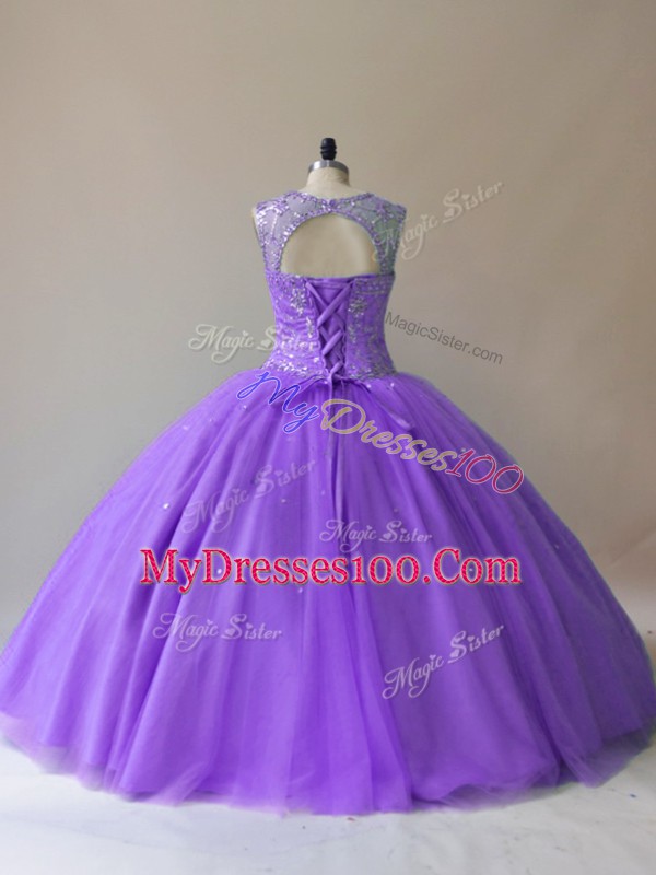 Wonderful Lavender Sleeveless Beading Floor Length Quinceanera Gowns