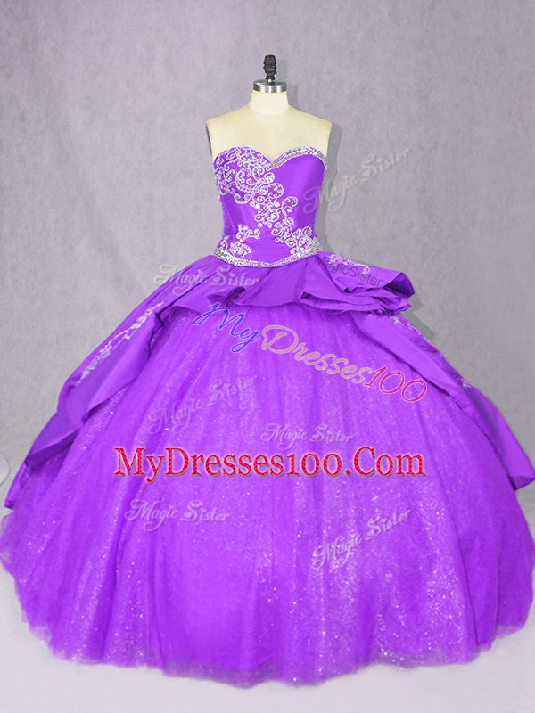 Pretty Sweetheart Sleeveless Ball Gown Prom Dress Court Train Beading Purple Tulle