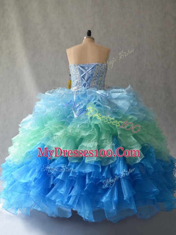 Multi-color Lace Up Sweetheart Beading and Ruffles Vestidos de Quinceanera Organza Sleeveless