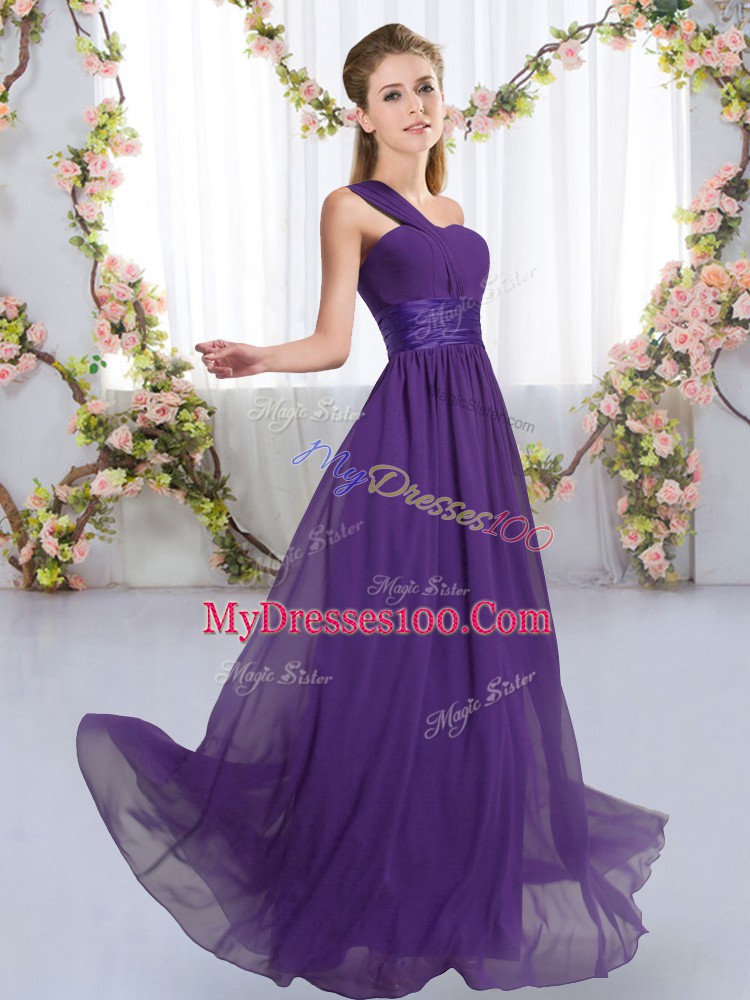 Suitable One Shoulder Sleeveless Chiffon Bridesmaid Gown Ruching Lace Up
