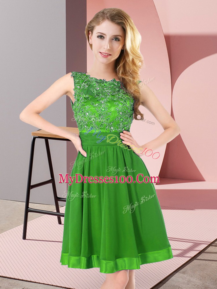 Exceptional Green Empire Scoop Sleeveless Chiffon Mini Length Backless Beading and Appliques Bridesmaid Gown