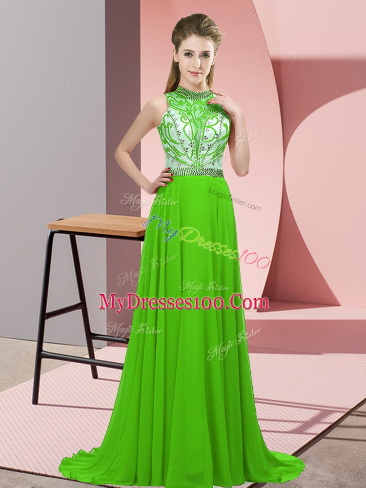 Empire Beading Dress for Prom Backless Chiffon Sleeveless