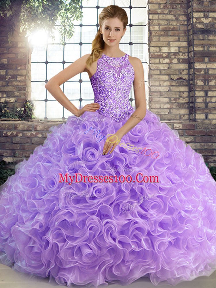 Lavender Scoop Lace Up Beading Ball Gown Prom Dress Sleeveless