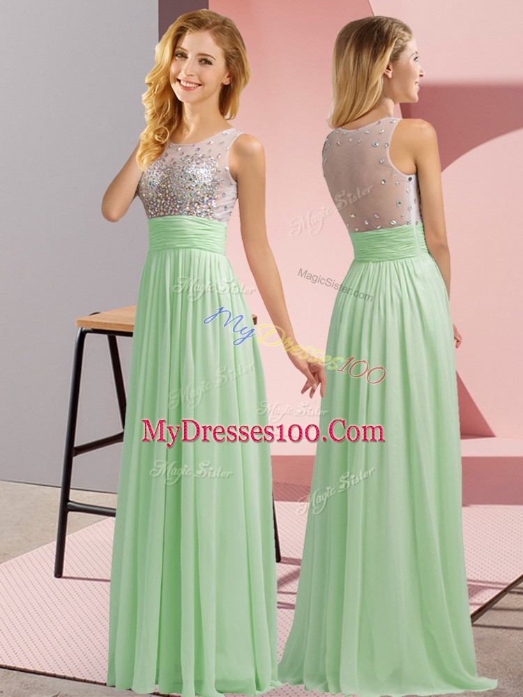 Wonderful Floor Length Empire Sleeveless Apple Green Wedding Party Dress Side Zipper