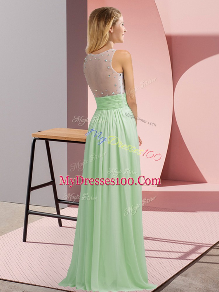 Wonderful Floor Length Empire Sleeveless Apple Green Wedding Party Dress Side Zipper