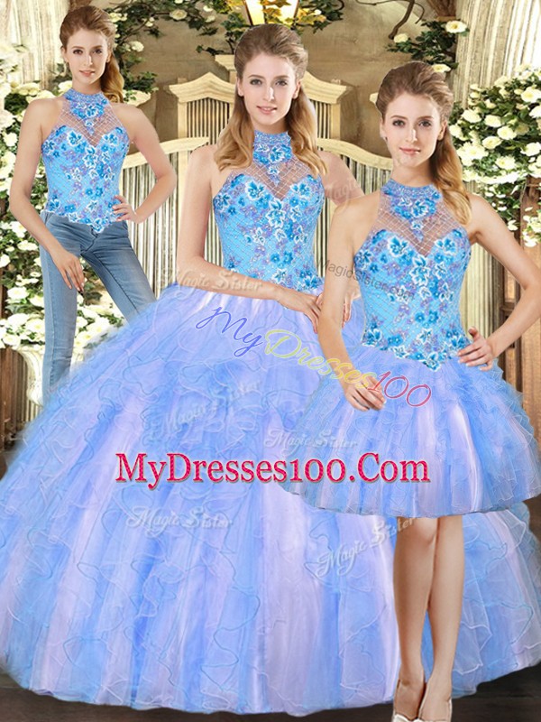 Affordable Sleeveless Tulle Floor Length Lace Up Quinceanera Dresses in Multi-color with Embroidery