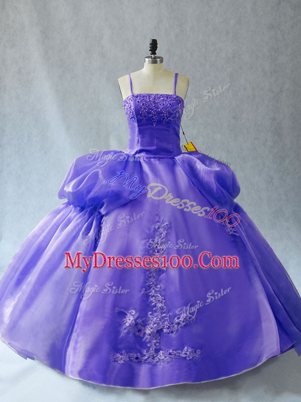 Attractive Lavender Sleeveless Organza Lace Up 15 Quinceanera Dress