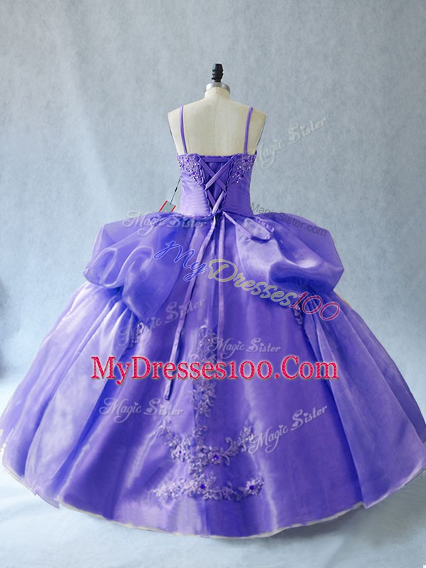 Attractive Lavender Sleeveless Organza Lace Up 15 Quinceanera Dress