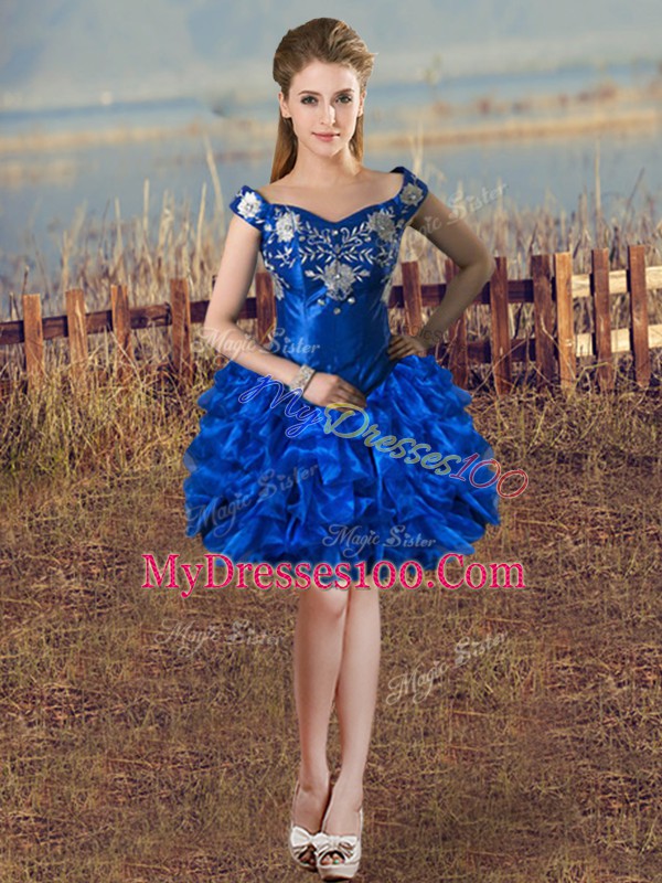 Royal Blue Quinceanera Dresses Sweet 16 and Quinceanera with Embroidery and Ruffled Layers Off The Shoulder Sleeveless Lace Up