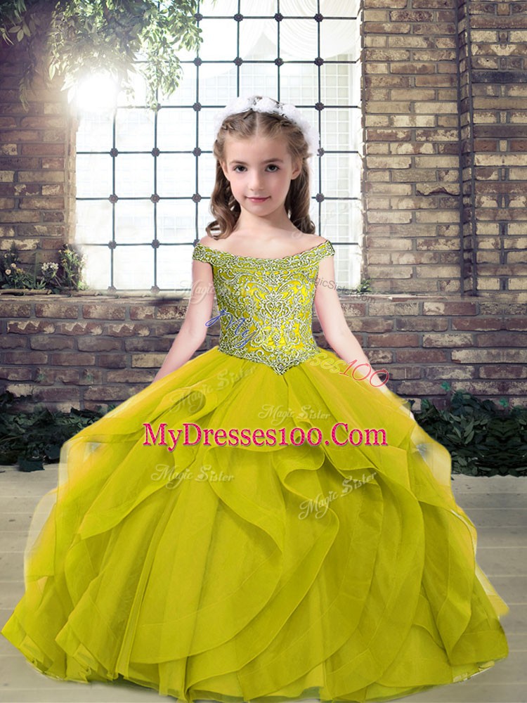 Sleeveless Beading Lace Up Kids Pageant Dress