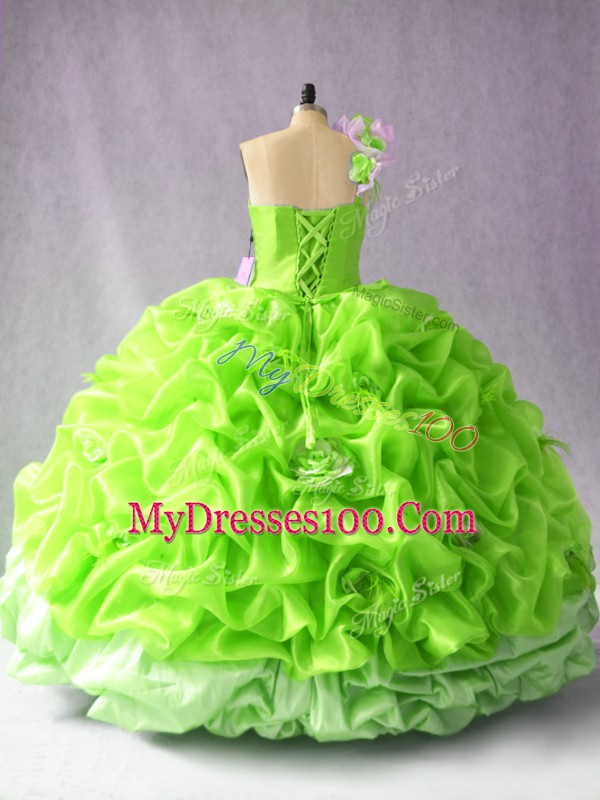 One Shoulder Sleeveless Sweet 16 Quinceanera Dress Floor Length Ruching and Hand Made Flower Organza