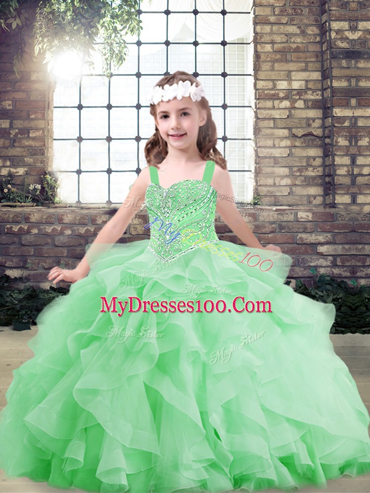 Straps Lace Up Beading and Ruffles Kids Pageant Dress Sleeveless